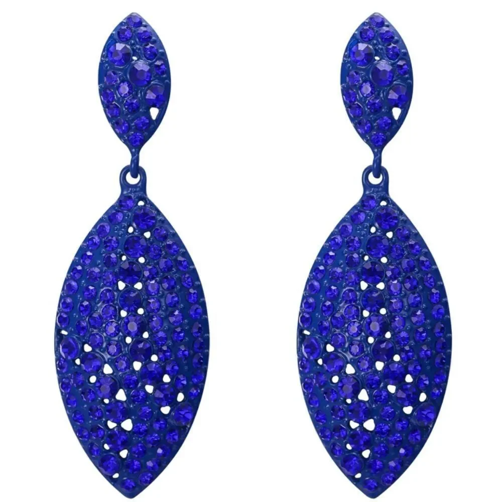 Blue with Sapphire Blue Crystal Double Leaf Chandelier Post Back Drop Earrings